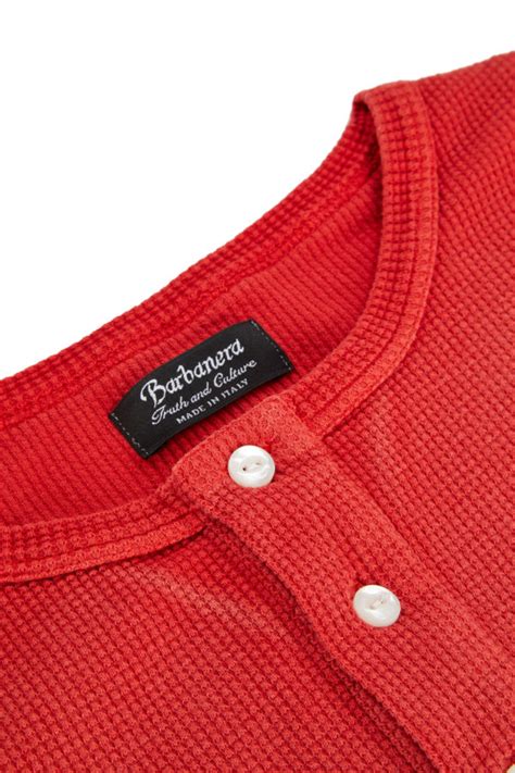 Tuco Vintage Red Waffle Knit Cotton Henley T Shirt Barbanera