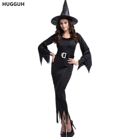 Hugguh Brand New Black Witch Cosplay Costume Women Dress Halloween