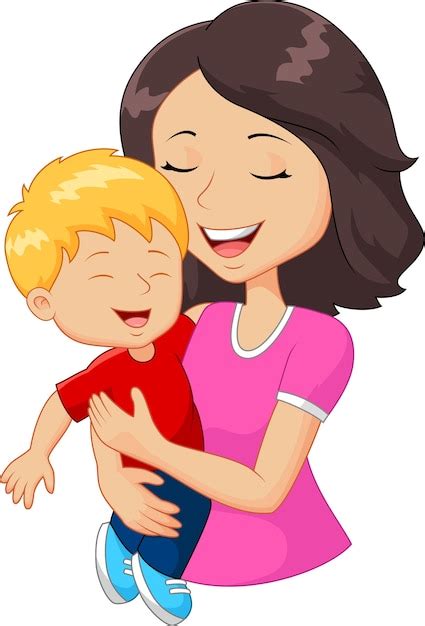Dibujos Animados Feliz Familia Madre Con Hijo Vector Premium