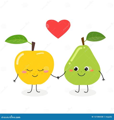 Cute Cartoon Pear And Apple Stock Vector Illustration Of Emoticon