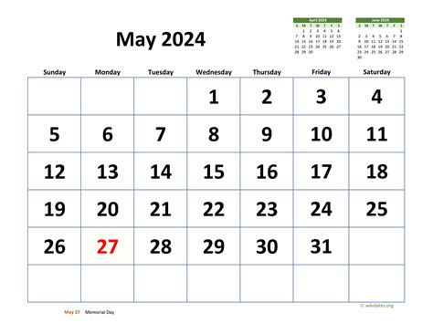 May 2024 Calendar With Extra Large Dates