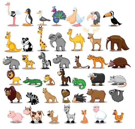 Xoo Plate 42 Cute Colorful Cartoon Animals Vector Set