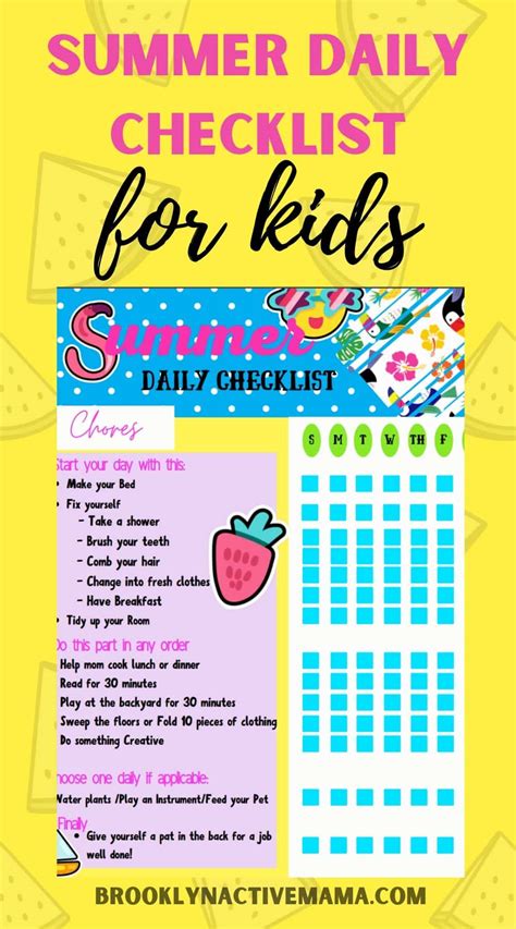 Summer Daily Checklist Brooklyn Active Mama