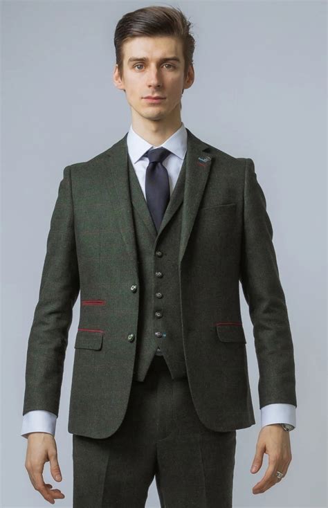 Mens Green Tweed Check 3 Piece Suit Robert Simon Suits Mens Tweed