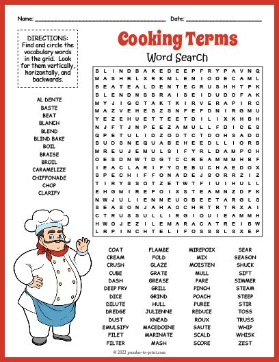 Cooking Terms Word Search