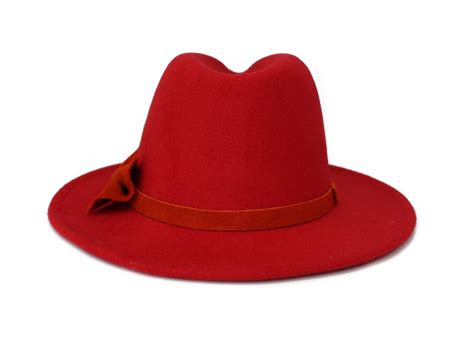 Red Fedora Hat Wide Brim Fedora Hat Felt Hat Inner Etsy