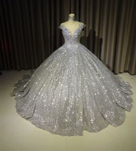 Sparkly Silver Gown Silver Dress Silver Ballgown Wedding Gown