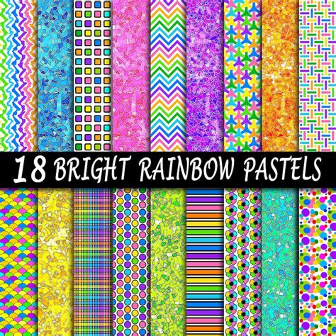Rainbow Color Digital Paper Set 18 Printable Papers For Etsy