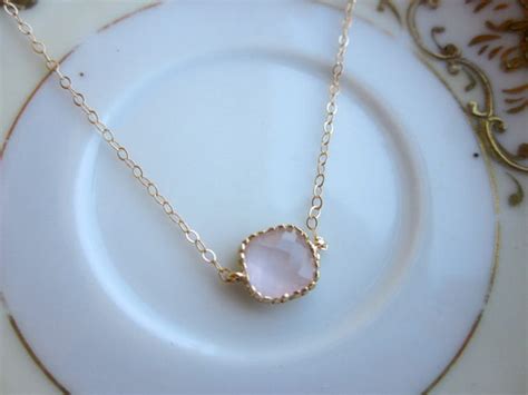 Dainty Opal Pink Necklace Gold Filled Chain Bridesmaid Etsy