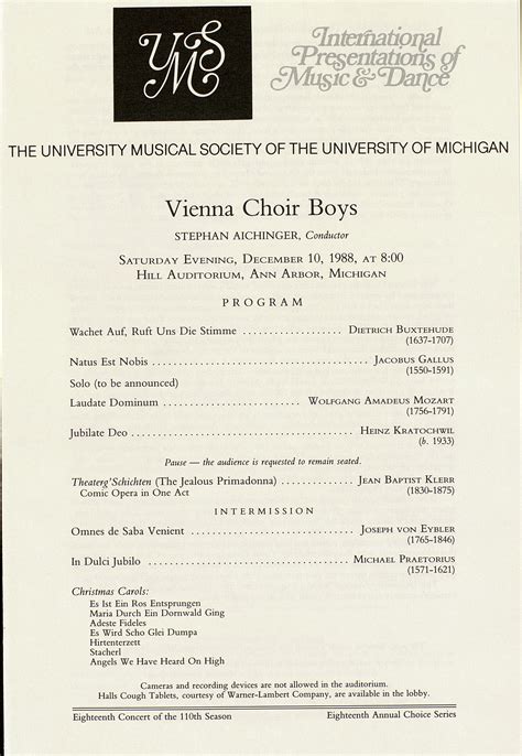 UMS Concert Program, December 10, 1988: Vienna Choir Boys ...