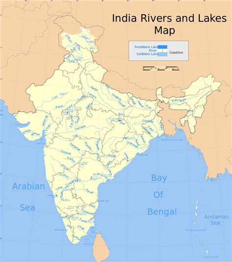 India Rivers And Lakes Map List Of Major Rivers Of India Wikipedia
