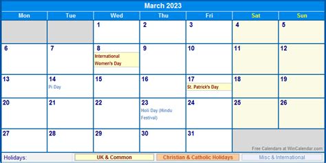 March 2023 Uk Calendar With Holidays For Printing Image Format