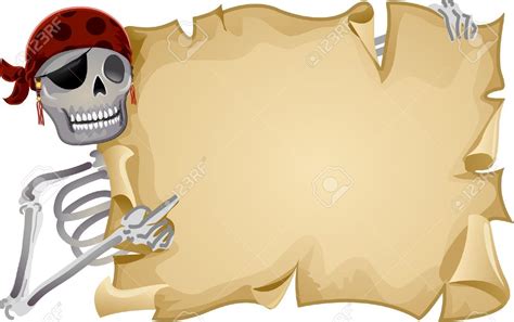 A Cartoon Pirate Skeleton Holding A Scroll And Pointing At It With A