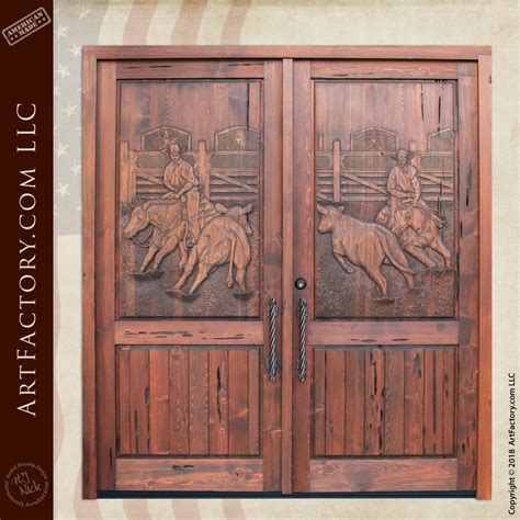 Western Hand Carved Door American Cowboy Riding Weary