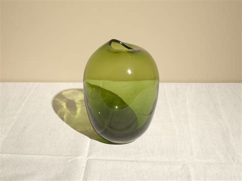 Handblown Olive Green Glass Vase Etsy