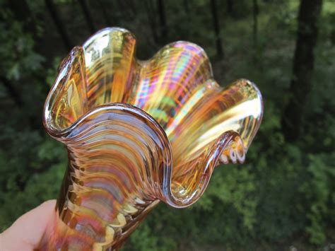 Antique Imperial Marigold Ripple Carnival Glass Vase Carnival Glass