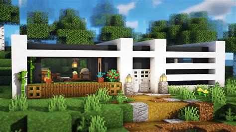 Minecraft How To Build A Modern Starter House Modern House Survival