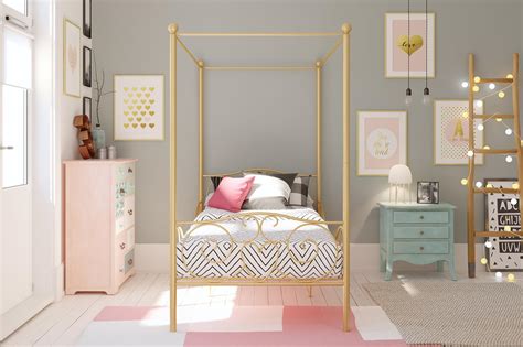 Dhp Canopy Metal Bed Twin Gold