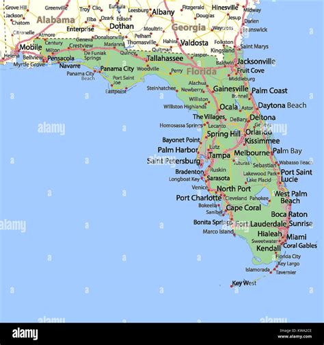 Map Of Florida Shows Country Borders Urban Areas Place Names Roads