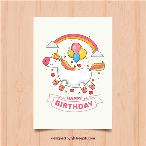Free Vector Funny Birthday Card With Unicorn
