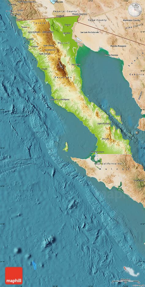 Physical Map Of Baja California Satellite Outside