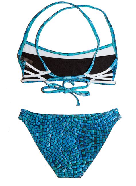 Chance Loves Blue Ocean Two Piece Girls Bikini Set Unique Back Detail