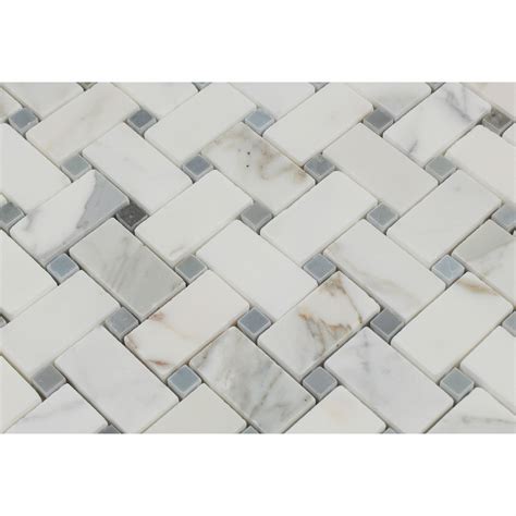 Buy Calacatta Gold Marble Polished Basketweave Mosaic Tile W Blue Gray