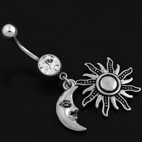 Vintage Retro Sun Moon Tophus Dangle Piercing Belly Button Ring
