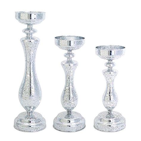 Melrose Led Wtimer Silver Mercury Glass Candle Holders Set Of 3 Led