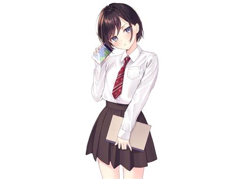 Wallpaper Anime School Girl Beautiful School Uniform Short Hair