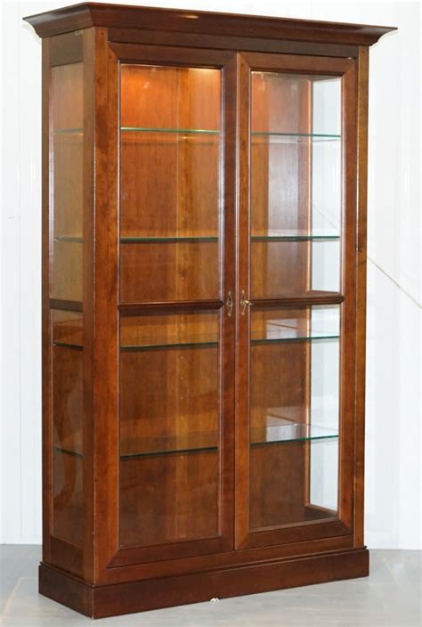 Stunning Grange Solid Cherry Wood Glass Display Cabinet With Lights Bookcase Vinterior