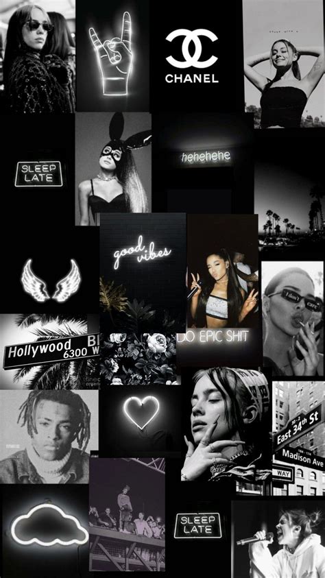 A Collage Of Black And White Photos With The Words Chanel On Them In Different Languages