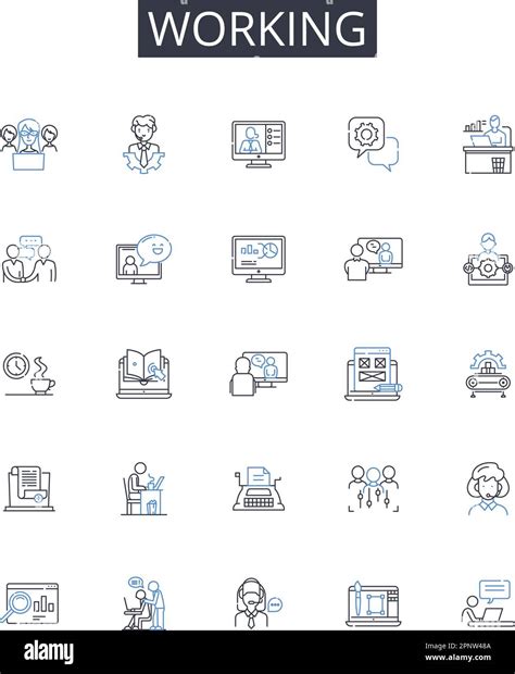 Working Line Icons Collection Laboring Engaged Employed Occupied