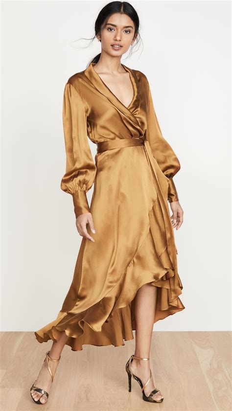 Zimmermann Espionage Silk Wrap Midi Dress Silk Wrap Dresses Gold