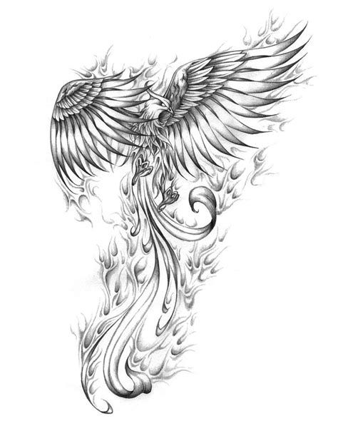 Severe Grey Ink Phoenix Flying In Flame Tattoo Design Tattooimagesbiz