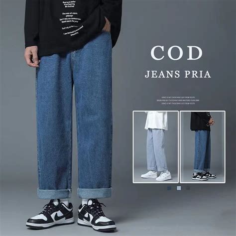 Jual Celana Jeans Pria Biru Celana Panjang Pria Dewasa Korean Style Celana Oversize Standar