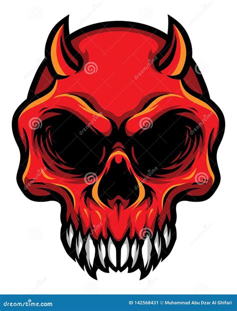 Detailed Red Demon Devil Skull Head Illustration Stock Vector