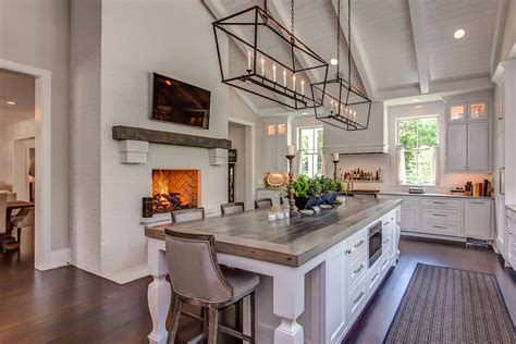Modern kitchen cabinets design ideas. Charming farmhouse double height white kitchen with ...