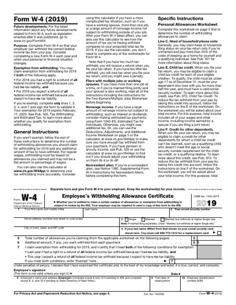 Irs Form W 4 2019 Fill Out Sign Online And Download Fillable Pdf
