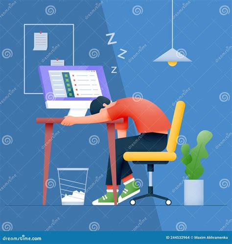 Office Worker Falls Asleep At The Workplace Tired Sleepy Man Sleeping