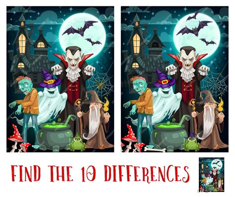 Premium Vector Kids Spot Differences Game With Halloween Monsters