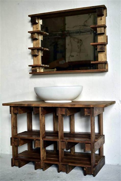Diy pallet bathroom bench / table. Pallets Wood Bathroom Mirror and Vanity | 99 Pallets