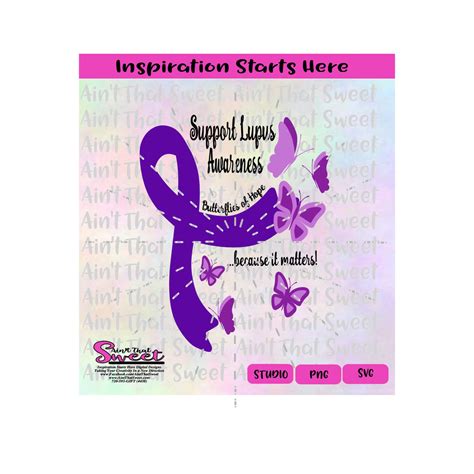 Support Lupus Awareness Butterflies Purple Ribbon Transparent Pn