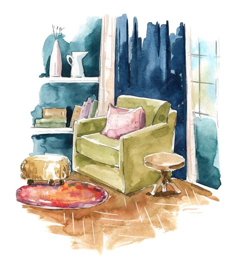 Premium Vector Living Room Watercolor Interior Sketch A Cozy Corner