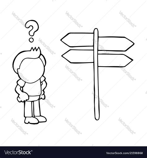 Hand Drawn Cartoon Confused Lost Man Standing Vector Image