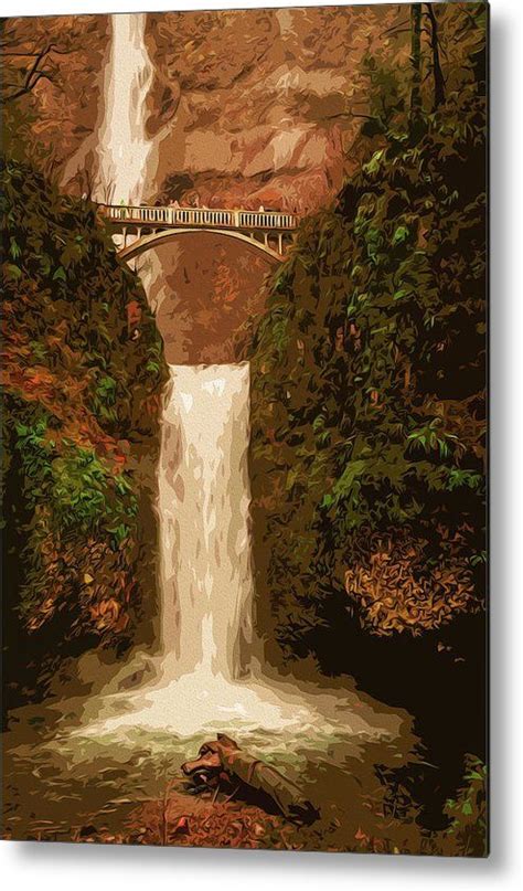 Multnomah Falls In Autumn Metal Print By Am Fineartprints Multnomah