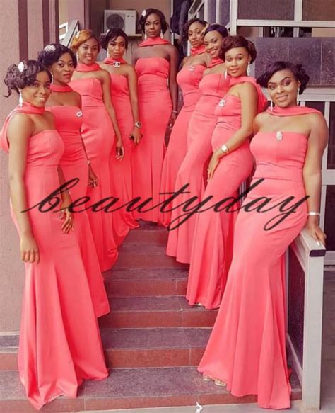 2019 African Bridesmaid Dresses For Nigerian Watermelon Wrap Maid Of Honor Gowns Formal Wedding