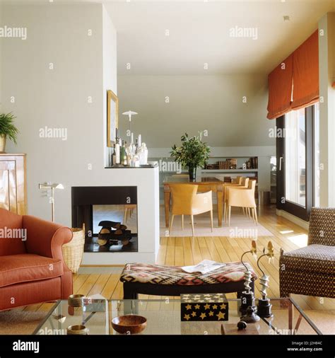 Modern Open Plan Dining And Living Room Stock Photo Alamy