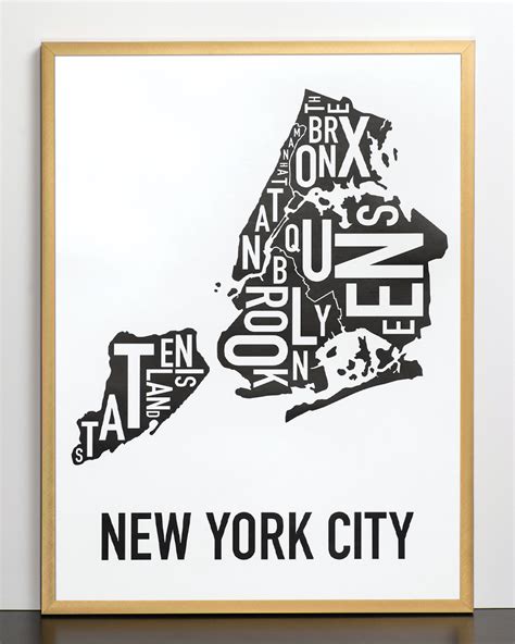 New York City Boroughs Map 18 X 24 Classic Black And White