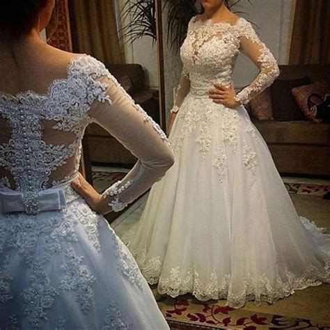 Vinca Sunny Illusion Back Tulle Ball Gown Wedding Dress Long Sleeve